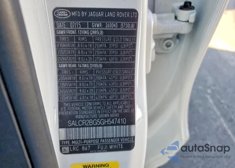 2016 Land Rover Discovery Sport Hse from USA, damaged, VIN SALCR2BG5GH547410